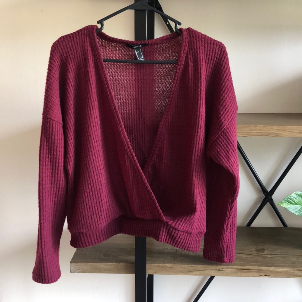 Low V-Neck Burgundy Sweater.